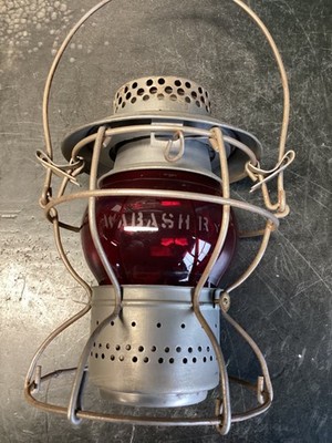 VINTAGE HANDLAN WABASH RAILROAD LANTERN W/ETCHED (WABASH Ry) RED CORNING GLOBE
