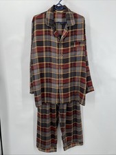 100 Pure Mulberry Silk Pajama Sleepwear Set Long Sleeves US M Plaid Gold Piping