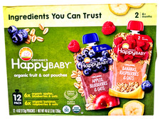 HappyBABY Organics Clearly Crafted Fruit  Oat Pouches Variety Pack 12x4Oz 9/26