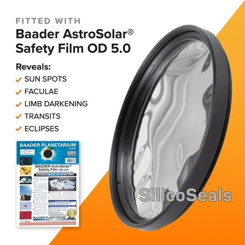Solar Sun Filter for Camera Lens Fitted With Baader AstroSolar OD5.0 Film 52-105