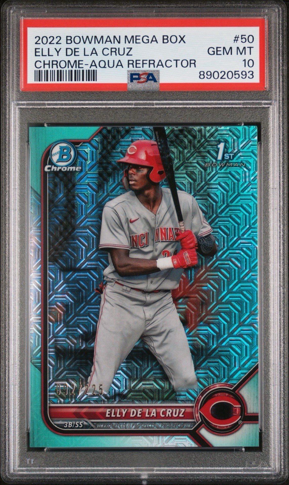 2022 Bowman Mega Box Elly de La Cruz Chrome 1st  Aqua Refractor /225 PSA 10