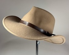 COV-VER Wool Felt Outback Hat Tan Western Cowboy Wide Brim Medium Leather Band