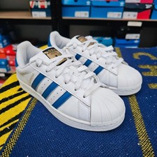 adidas Orignals Superstar Foundation Shoes - White Blue - UK 4 Used Retro Kicks