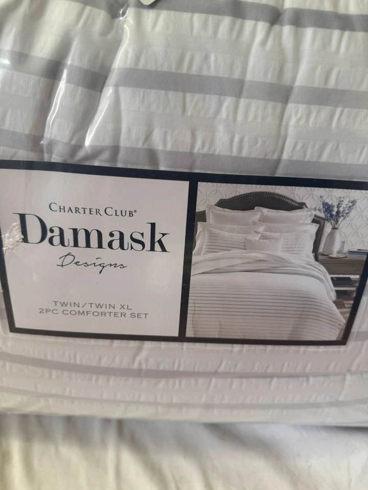 $320 Charter Club Damask Design Seersucker Ombre Stripe Twin Comforter Set 2 PC - Image 4 of 4
