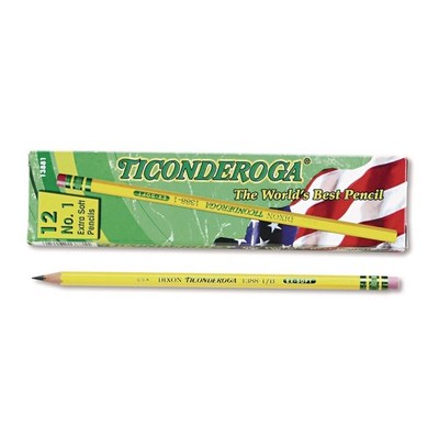 Ticonderoga Wood-Cased Pencils, 1 B Extra Soft, 1 Count (Pack of 12), Yellow 