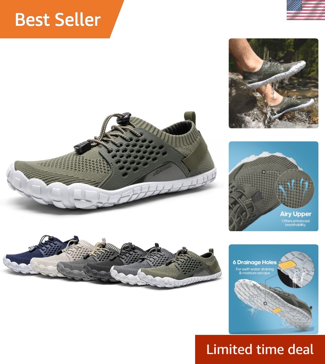 Men's Water Shoes Barefoot Athletic Lightweight Sports Aqua 