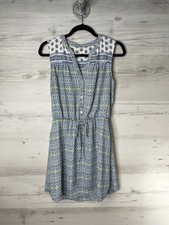 GAP Dress Womens Small Blue Floral Sleeveless Shirt Dress Henley Lined Tie Waist