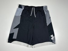 Under Armour Basketball Shorts Boys YLG Black Gray HeatGear Athletic Gym