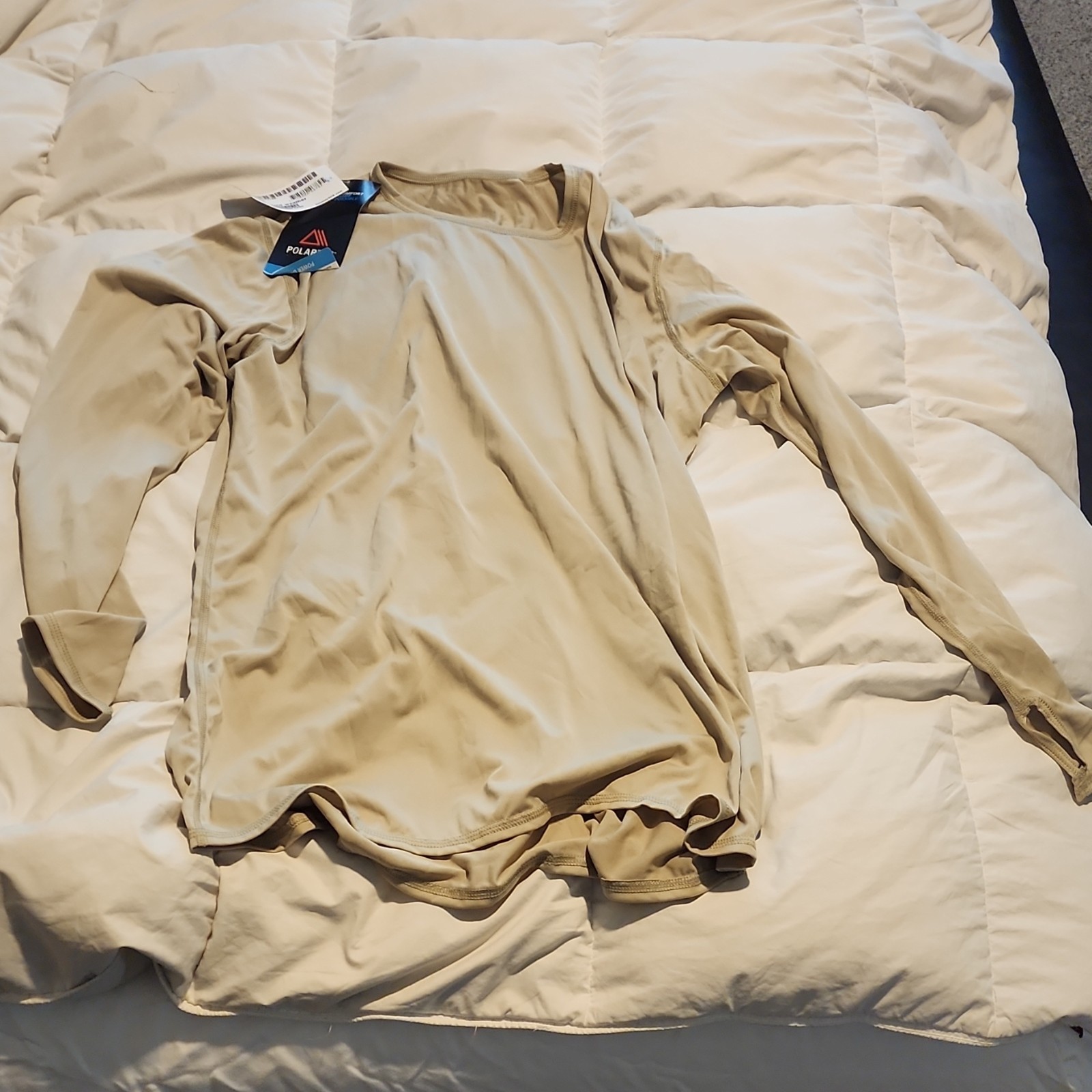 Polartec Power Dry Men's Cold Weather Undershirt Beige Long Sleeve L Regular