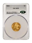 1854 Gold Three Dollars $3 Indian Princess Head CACG AU 55 CAC