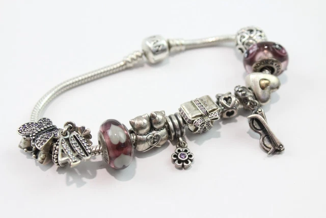 27 Pandora Sterling Silver Charm Bracelet w Charms Butterfly Sunglasses Cats 43g