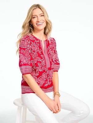 Capri Rose Elbow Sleeve Top at Talbots NWT $99.5, color RED POP/WHITE, all size