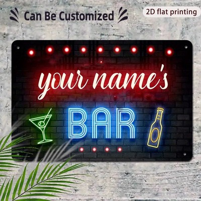 Customizable Neon Bar with Your Name/Text - Blue Neon ''BAR'' Tin Metal Signs