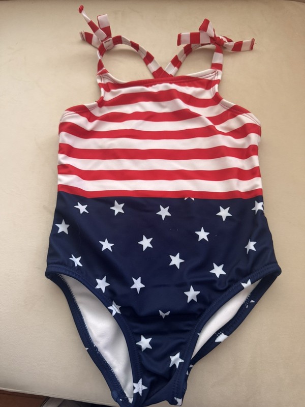 Cat Jack Toddler Girls 2T Swimsuit One Piece Patriotic USA Flag Stars Stripes 