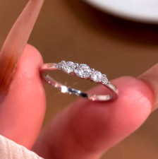 925 Sterling Silver Moissanite Ring Sparkly 5 Stones Minimalist Dainty Stacking