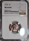 NGC MS-64 BN 1910-P Lincoln Cent, Superbly Struck w/ Hints of Original Red.