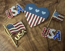 Vintage Lot Of 5 USA Patriotic Pins Rhinestone Enamel Painted