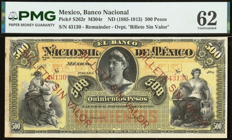 Mexico Banco Nacional ND (1885-1913) 500 Pesos PMG 62 Previously Mounted