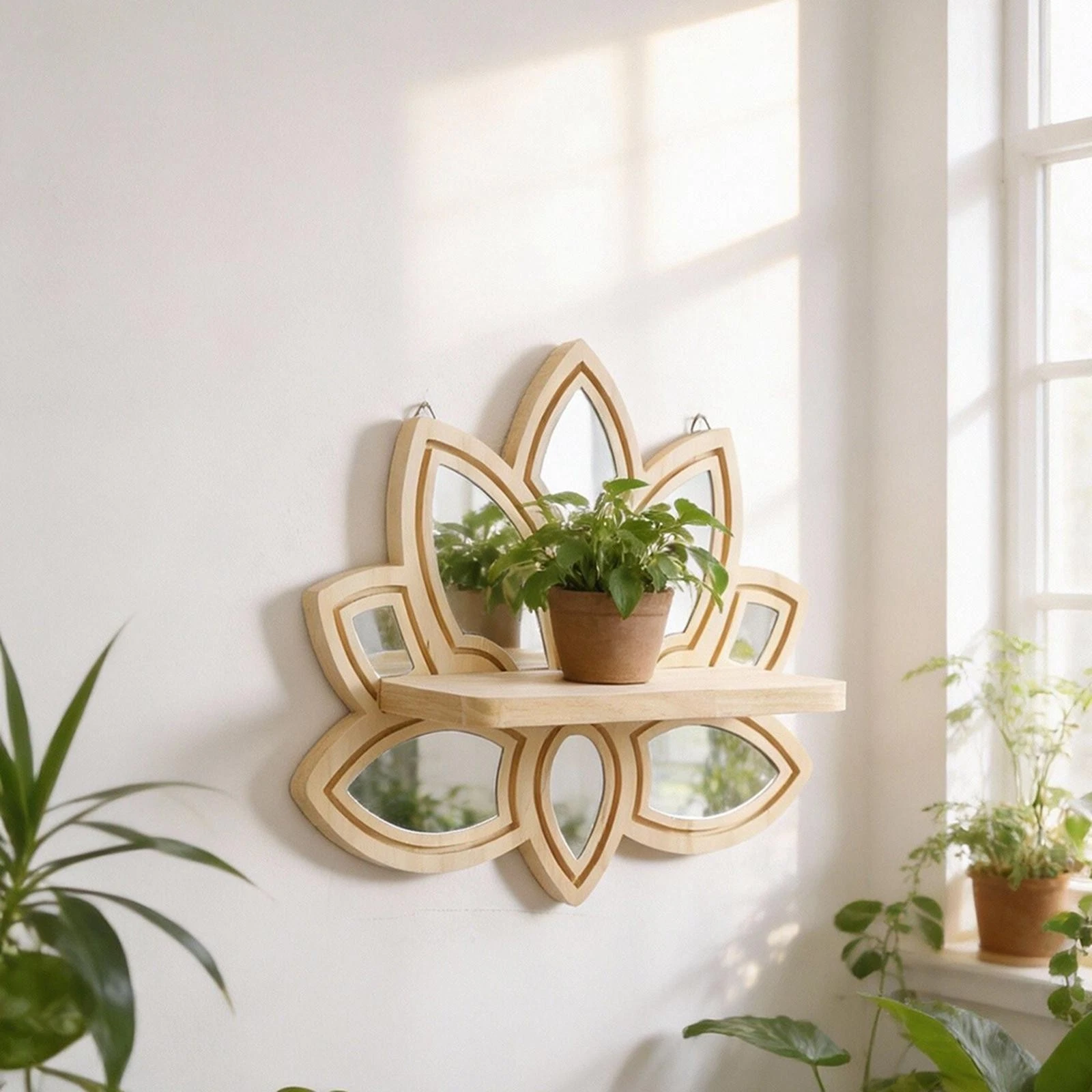 Lotus Wall Shelf Hanging Rack Chic Multipurpose Home Decor Wood Floating Shelf