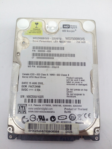 WESTERN DIGITAL *WD2500BEVS-22UST0* 250GB* SATA HDD Notebook 2,5 Zoll #NFP1874