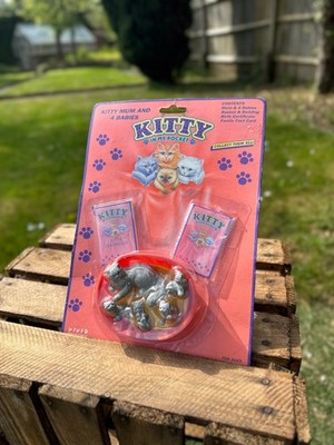 Vintage 1994 Kitty In My Pocket GREY SHORTHAIR FAMILY Mum & 4 Babies Sealed Box