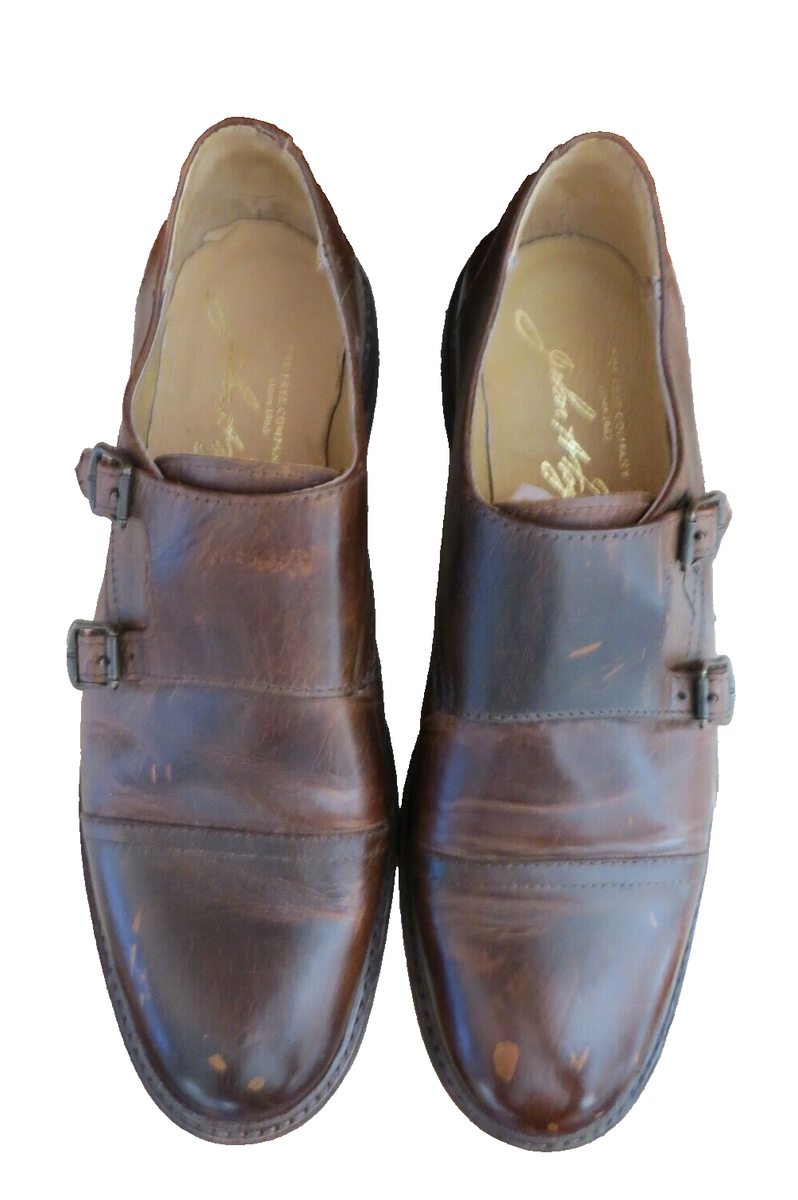 FRYE James Brown Leather Double Monk Strap Cap-Toe Shoe Sz 9  display picture 2