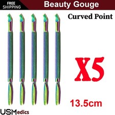 Professional Cuticle Pusher Nail Gouge Curved Point Manicure Pedicure X5 BEADEN 