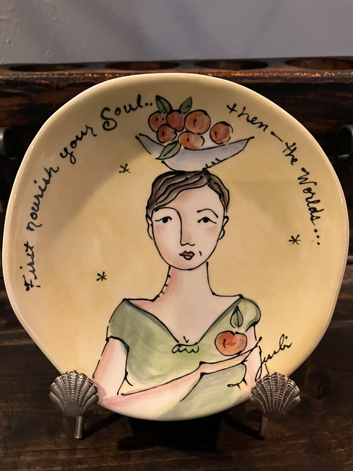 Set of 4 Julia Junkin Studio Ceramic Snack Plates “Queen” Inspiration Positivity eBay