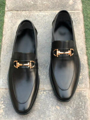 Men Handmade Boots Black Leather Moccasin Shoes Office