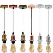 Vintage E27 Pendant Light Fabric Cord Flex Hanging Ceiling Lights Kit UK
