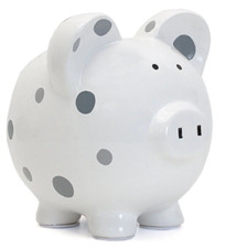 CHILD TO CHERISH Ceramic Multi-Dot Piggy Bank - White w Gray Grey Polka Dots 7"