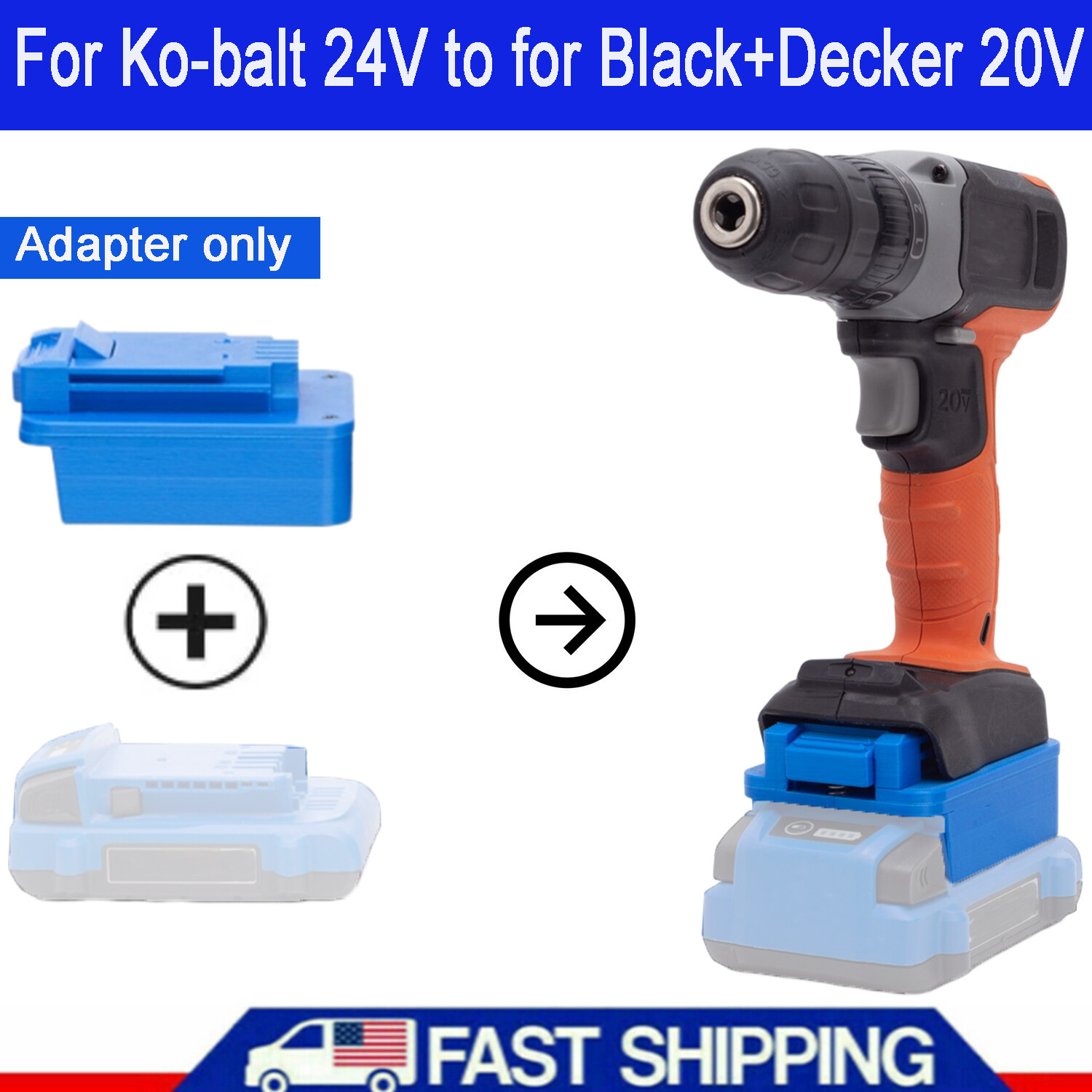 Fits For Ko-balt 24V Battery Adapter to Black＆Decker/for Porter