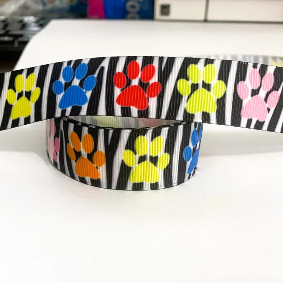 GROSGRAIN RIBBON 7/8" Dog Paw Print Zebra For Gift Decoration Hair bows Collar - Image 3 of 4