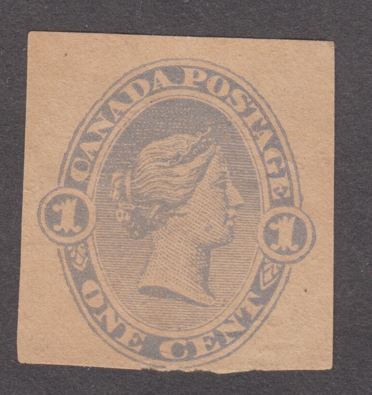 CANADA 1897. 1 CENT PRE-PRINTED STAMP CUT FROM ENVELOPE. QUEEN VICTORIA. BLUE.