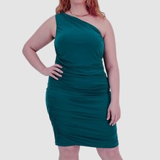 Emerald Sundae Women Blue One-Shoulder Ruched Mini Bodycon Dress Plus Size 16
