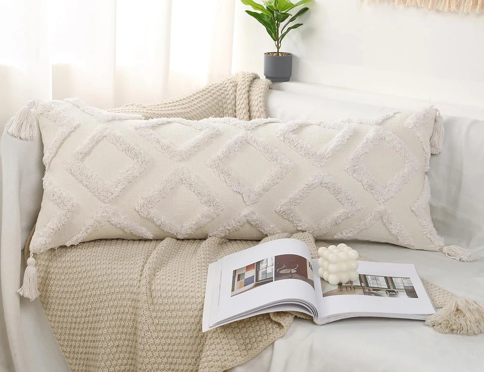 Funda Almohada Lumbar Larga Decorativa 14X36 Boho, Chenilla Super Suave Extra Larga Lu Foto 2 de 4