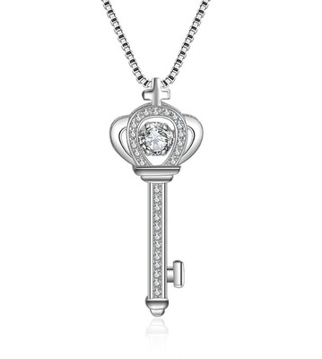 Sterling Silver Cubic Zirconia Key Heart Halo Pendant Necklace w Chain Gift Box