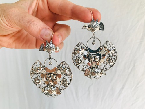 Taxco Filigree Earrings. Sterling Silver. Mexico. Frida Kahlo. 2131 - Picture 2 of 8