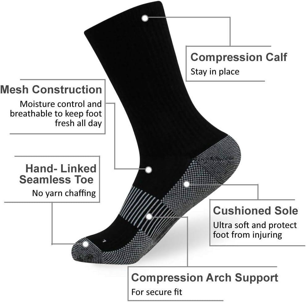 SAOLA Copper Hiking Socks Unisex Cushioned Sole Large 01# 6 Pairs Black Crew