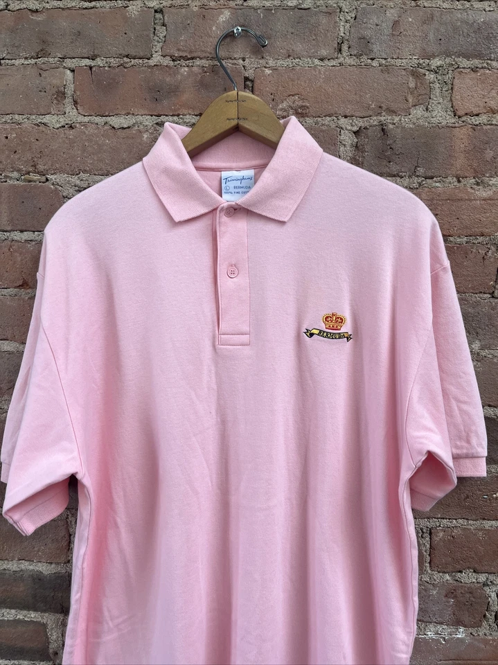 Vintage Trimingham’s Men!s Polo, Sz Large, Pink 100% Cotton Combed, Bermuda