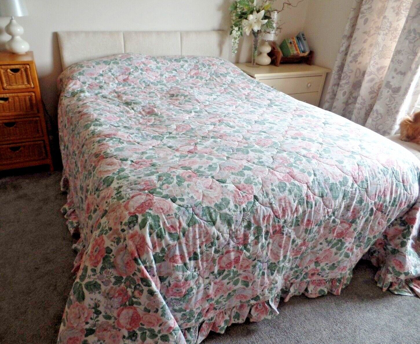 DORMA COUNTRY ROSES KING SIZED VINTAGE BEDSPREAD THROW COVER QUILT