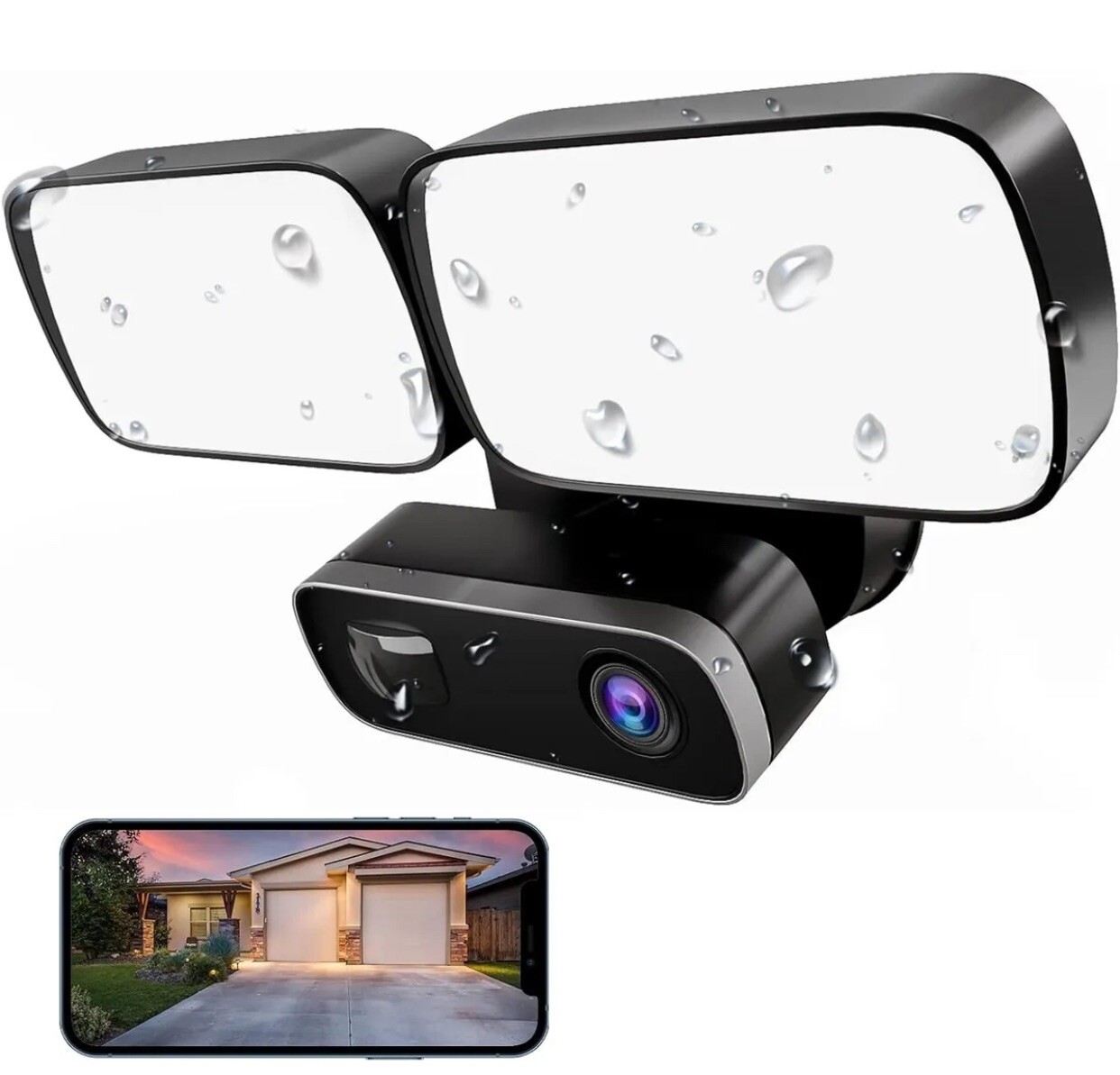 1080P HD Floodlight Camera Outdoor Security Surveillance Camera 1200 Lumens