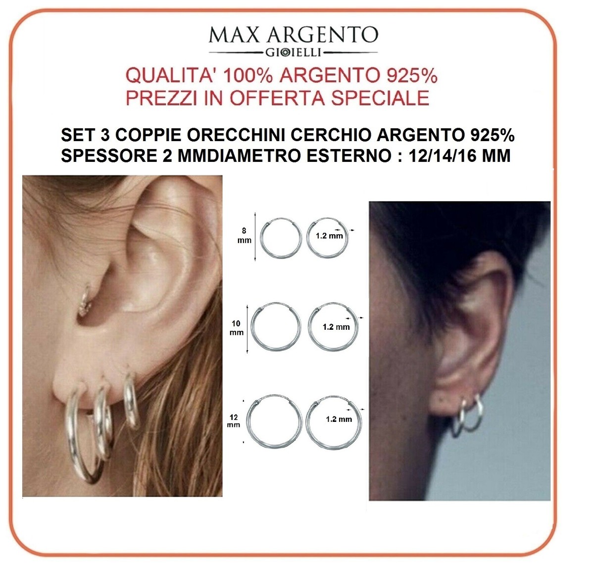Treuheld® | Orecchini a cerchio in argento 925 con simbolo dell'infinito – in argento Sterling – orecchini da donna e uomo – orecchini neri con chiusura a scatto – larghezza 3,5 mm – orecchini in