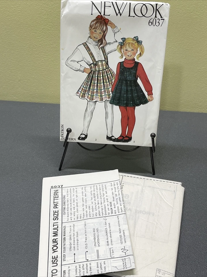 UNCUT Vintage New Look 6037 Girls Dress Sizes 3 4 5 6 7 8 9 10 Jumper Suspenders - Image 3 of 4