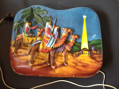 RARE Paramount #377 Three Wise Men Wall Lighted Plaque *Works *14'' x 18'' *READ