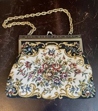 VTG Embroidered Floral Chain Handle Clutch Handbag