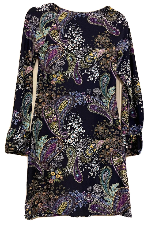 Vestido Alyn Paige Talla S Manga Larga Estampado Paisley Boho Hippie Azul Púrpura Verde Foto 2 de 4