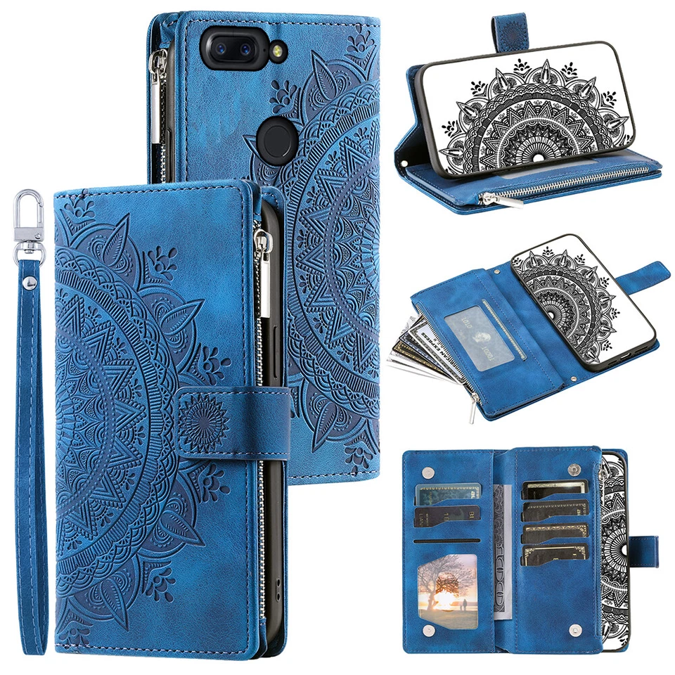 Funda para OnePlus 5T Cuero Datura Cremallera Ranuras para Tarjetas Abatible Billetera Bolsillo Cubierta Foto 3 de 4