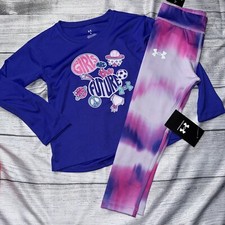 Under Armour Girls Are The Future Long sleeve Outfit Set NEW Purple Pink