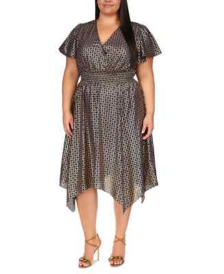 Michael Kors Plus Size Foil-Print Handkerch Midnight Blue 1X